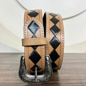 2025 nuevo cinturón con patrón a cuadros hecho a mano cuero mecanizado a mano moda lujo cuero genuino diseñador hebilla cinturón para Unisex - Product Image 5