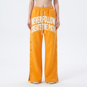 Pantalones de chándal holgados de invierno con botones laterales, de algodón polar de 450 g/m², de pierna ancha, con botones laterales, tipo pijama. - Product Image 3
