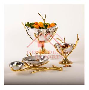 Base en métal doré avec bol en acier Centre de table Décoration de table faite à la main Bol de service à fruits - Product Image 1