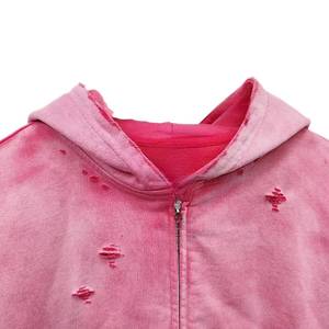 OEM Service Men's Distressed Hoodies High Quality Quick Dry Breathable Acid Wash <b>Fleece</b> <b>Zipper</b>-Up/Pullover Lined Winter - Product Image 4