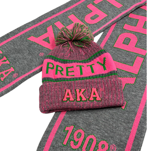 Conjunto de Bufanda y Gorro Gris AKA, Gorro de Invierno de Punto Gris y Rosa con Bufanda a Juego, Bordado, Cálido, para Exteriores, Regalo para Mujer - Product Image 5