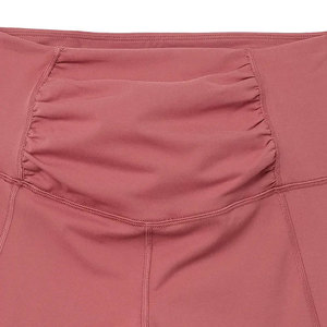High Waist Ruched Yoga <b>Leggings</b> Full Length Solid Pink Spandex Nylon Tummy Control Shapewear Seamless Elastic Waist Pants - Product Image 5