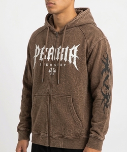 Peaceia Men's Brown <b>Zip</b>-Up Hoodie Casual <b>Front</b> Logo Print Regular Fit Fleece Fabric Winter Wear Polyester/Cotton ODM - Product Image 5