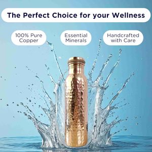 Botella de Agua de Cobre de 1 Litro, Martillada, Ayurvédica, para el Bienestar, Hecha a Mano, con Tapa Hermética, Apta para Beber, Viajar y Hacer Senderismo - Product Image 4