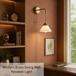 Modern Brass Finish Hanging Wall Pendant <b>Light</b> with Pleated Glass Lampshade <b>LED</b> Swing Wall Lamp <b>for</b> Hotel Bedroom Corridor <b>Room</b> - Product Image 3
