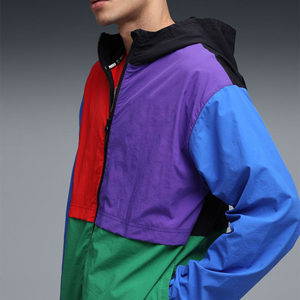 Men's Color Blocking Hooded Windbreaker <b>Jacket</b> With Zipper Closure Streetwear Style Waterproof Polyester Spring Outfit - Product Image 4