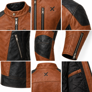 Veste de moto en cuir tendance |   Marron Noir Bourgogne Vert |   Fabricant OEM ODM |   Qualité de conception haut de gamme | - Product Image 4