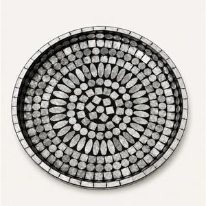 Plateau décoratif en nacre incrustée, mosaïque noire et blanche de luxe, plateau rond pour servir, vente en gros, plateau décoratif pour table basse - Product Image 3