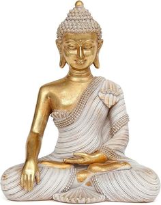 Estatua de Buda de Resina Pintada a Mano con Patrón Floral, Decoración Artística Púrpura y Dorada para el Hogar, Tema Budista - Product Image 4