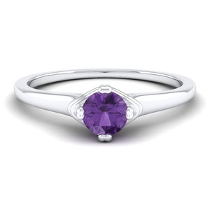 Anillo solitario REYES de nuevo diseño con corte redondo, gema de amatista de 0.5 quilates, certificado GRA, plata de ley 925, joyería de moissanita para mujer - Product Image 1