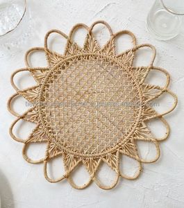 Woven Sunflower Design Rattan Placemat Handmade Dining Table Decoration Rustic Style Deco - Product Image 1