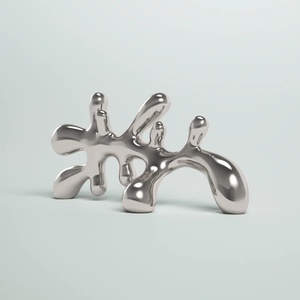 Escultura Abstracta Plateada de Lujo, Decoración de Mesa de Metal Líquido Fluido para Interiores Modernos, Adorno Artístico con Acabado Cromado - Product Image 2