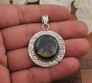 Breloques Vintage en Labradorite Naturelle, Motif Fleur, en Argent Sterling 925 Plaqué Platine, Sertissage Clos, Pierre Précieuse à Effet de Feu, Style Antique - Product Image 2