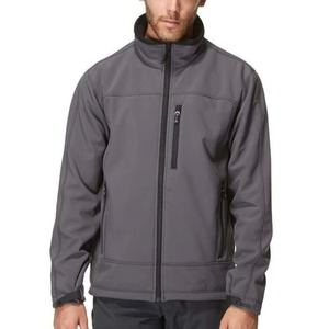 Men's Gray Soft Shell <b>Jacket</b> Zip Fly Stand Collar Windproof Regular Fit Outdoor Wear Polyester Material Autumn Season - Product Image 1