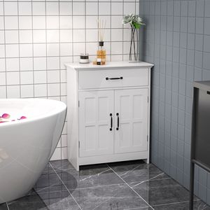 Mobile Bagno Salvaspazio in Rattan e MDF, Minimalista/Lusso, 2 Ante, Cassetto, Ripiano Regolabile, Bianco, per Casa/Hotel - Product Image 2