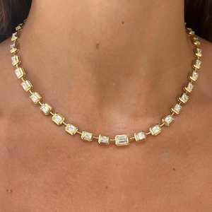 14k Gold Emerald Cut Lab Grown Diamond Tennis Choker Chain Necklace 15 ct Bezel Set Graduated Wedding Bridal Jewelry Wholesale - Product Image 2