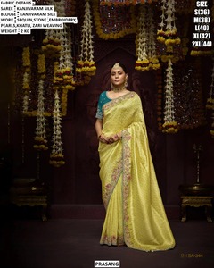 Sari Tradicional de Seda Kanjivaram Color Muse para Mujer - Absorbe la Humedad y Evita Arrugas, Ideal para Bodas en Todas las Estaciones - Product Image 1