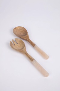 FAIZA CRAFT Handcrafted Wooden Salad Server <b>Set</b> Elegant Resin Handles Eco-Friendly Durable Dishwasher/<b>Microwave</b>/Oven Safe for - Product Image 4