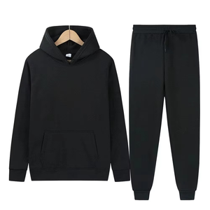 Custom Logo <b>Pink</b> Men's Lightweight 100% Cotton Sport Sweatpants <b>Hoodie</b> Set Solid Pattern Streetwear Tracksuit for Autumn Season - Product Image 1