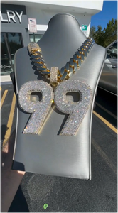 Pendentif Iced Out personnalisé avec numéro pour homme, serti à griffes, double couche, plaqué or blanc, bijoux Hip Hop - Product Image 2