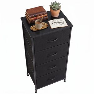 Commode moderne en tissu avec structure métallique et plateau en bois massif, organisateur de rangement à 2/4 tiroirs pour chambre à coucher - Product Image 1