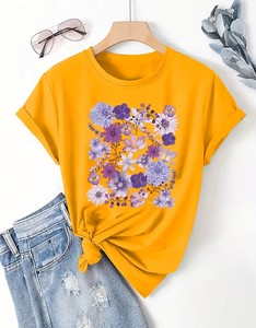 Women's Floral Heart Print 100% Cotton Short Sleeve Crew Neck T-Shirt Casual Spring Summer Wear Breathable Loose Fit - Product Image 4