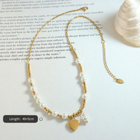 Collier ras du cou en acier inoxydable plaqué or avec perles imitation perle PVD et cœur, chaîne à maillons en acier inoxydable, idéal pour un cadeau