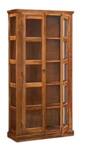 Indian <b>Wooden</b> Glass Front <b>Bookcase</b> Antique Storage Cabinet <b>Solid</b> Rosewood Display Cupboard for Home Office | Pindel Handicraft - Product Image 3