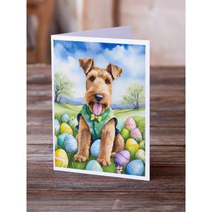 Whimsical Airedale Terrier <b>Easter</b> Egg Hunt <b>Pack</b> of 8 A7 Size 5x7 Blank Note <b>Cards</b> with Envelopes for Greetings - Product Image 2