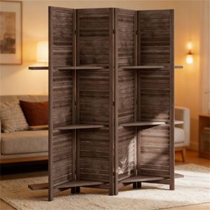 Walnut Wood Privacy Screen 4-Panel Bedroom Partition Board Natural & Stylish Room Divider - Product Image 1