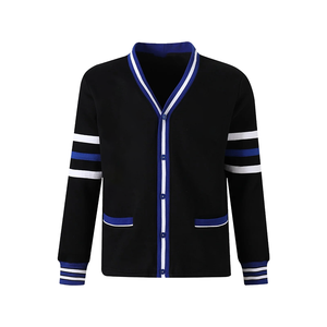 Sigma <b>Black</b> Varsity Fleece <b>Cardigan</b> Classic V Neck Sweater with Patch Pockets Casual Winter Thick Wool/Cashmere Outerwear - Product Image 1