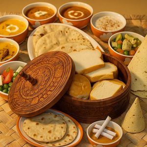 Hand-Carved Wooden Roti <b>Box</b> <b>with</b> <b>Lid</b>: Rustic Kitchen <b>Decor</b> - Product Image 2