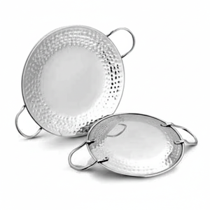 Service tawa avec poignée en fil, mur unique martelé avec miroir de couleur argent poli martelé, service Tawa avec poignée en relief - Product Image 1