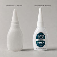 PINIX Super Glue Liquide 15g Bouteille en Gros Faible Décoloration Colle Instantanée Ultra-Puissante Cyanoacrylate pour Métal Bois Céramique Cuir OEM