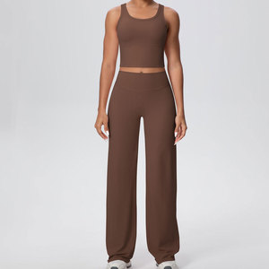 ชุดออกกำลังกายผู้หญิงแบบขายส่งลดราคา เสื้อชั้นในกีฬาแบบผูกคอ ระบายอากาศได้ดี กางเกงขาสั้นเอวสูงทรง Biker สีพื้น ชุดสองชิ้น - Product Image 3