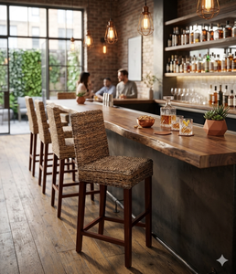 Modern Natural Rattan Bar <b>Stool</b> High <b>Back</b> Wicker <b>Counter</b> Chair Wholesale Outdoor Indoor Dining Bistro Wooden Legs Cafe <b>Stools</b> - Product Image 5