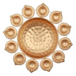 Handcrafted Diya Shape Flower Urli Bowl for Home Decor Floating Flowers Tea Light Candles and Diwali Decoration Made in Metal - Product Image 5