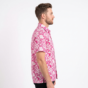 <b>Pink</b> Floral Print <b>Men's</b> Button Up <b>Shirt</b> Short Sleeve Collared Casual Summer <b>Shirt</b> - Product Image 3