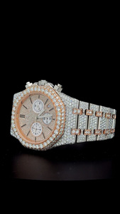 Reloj cronógrafo de 3 subesferas con diamantes de moissanita certificados, oro rosa bicolor, funciona con batería, diamantes de moissanita VVS. - Product Image 5