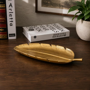 Modern Gold Leaf Serving Tray Handmade Aluminium <b>Decorative</b> <b>Plate</b> for Wedding Dining Table Hotel Home - Product Image 3