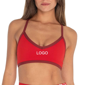 Women's Solid Color V-Neck <b>Spaghetti</b> <b>Strap</b> Sports <b>Bra</b> <b>With</b> Contrast Binding Medium Support Breathable Fitness Wear - Product Image 1