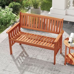 Panca da Giardino in Legno Massello per Esterni a 2 Posti, Panca da Parco con Schienale, Braccioli e Seduta a Doghe, Impermeabile per Hotel e Ospedali - Product Image 3