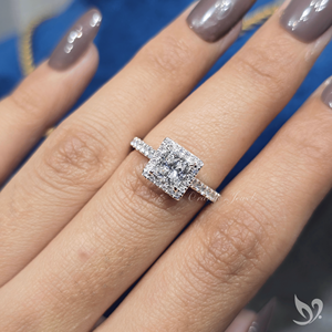 1 Carat Princess Halo Lab <b>Diamond</b> <b>Ring</b> Square Center Pave Band Elegant Bridal Jewelry IGI Certified White Gold <b>Ring</b> - Product Image 4