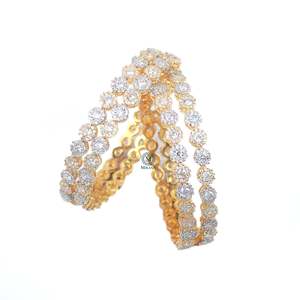 Gini CZ Designer Bangles-Trendy Religious Wedding Bracelets with Diamond and Pearl Accents - Product Image 4