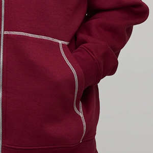 Hoodie zippé surdimensionné avec logo personnalisé, design tendance, surpiqûres contrastées, en coton mélangé respirant, pour homme, style gym et streetwear. - Product Image 6