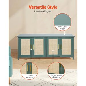 Casetta per Gatti in Legno Verde da Interno 47.2, Mobile Multiuso con Lettiera Nascosta, 4 Porte in Rattan, 2 Ingressi, Adatto alla Maggior Parte dei Modelli - Product Image 6