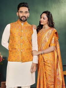 ชุดสวมใส่สไตล์ชนเผ่าพร้อมกางเกง Kurta ผ้าฝ้ายและผ้าไหมแจ็คการ์ด - Product Image 2