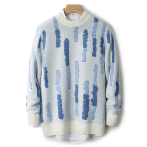 Pull en laine épaisse de luxe à rayures et dentelle pour homme, manches longues, chaud, décontracté, hiver, fabrication OEM, logo personnalisé, vente en gros - Product Image 2