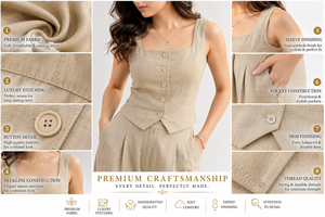 Ensemble de vêtements en lin de haute qualité pour femmes, veste sans manches et pantalon large fluide, tenue en 2 pièces, vente en gros - Product Image 6