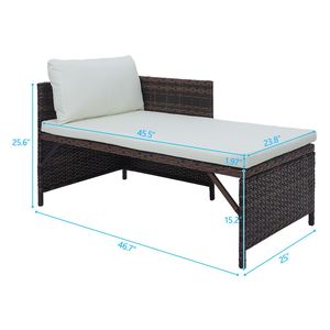 Juego de Sofás de Ratán para Exteriores XH, 3 Piezas: 1 Sofá Doble, 1 Chaise Longue, 1 Mesa de Centro, Cojines Impermeables Lavables para Patio o Apartamento - Product Image 5